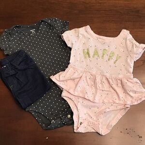 Carter's Pink Floral Onesie with Gold Lettering Outfit Set